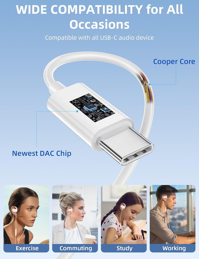 TOPAUX سماعات أذن مفتوحة USB نوع C مع خطاف قابل للتعديل فوق الأذن سماعة سلكية لأجهزة الكمبيوتر المحمولة سماعات أذن سلكية لجهاز iPhone 17 Pro Max 16 16e 15 Samsung A17 A16 S25 S24 S23 لجهاز iPad A16 Pixel 10 9a - Image 5